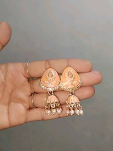 Peach Jhumka Earrings