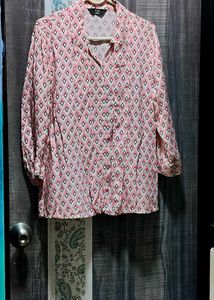 Pink Geometric Print Button-Up Shirt