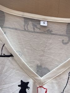 Cute Cat Print V-Neck Long Sleeve Top