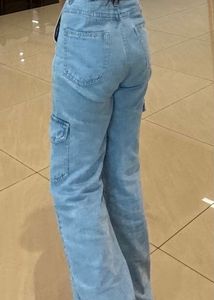 Light Wash Wide Leg Cargo Jeans