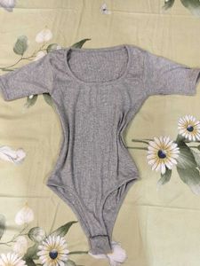 Grey Square Neck Bodysuit