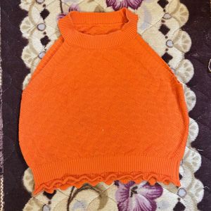 Vibrant Orange Knit Sleeveless Top