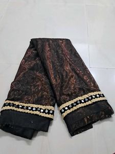 Elegant Black Brocade Saree with Embellished Borde