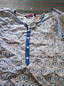 Stylish Blue Geometric Print Kurta with one side p