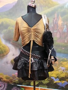 Y2k/Gyaru leopard print top, skirt, and bag set