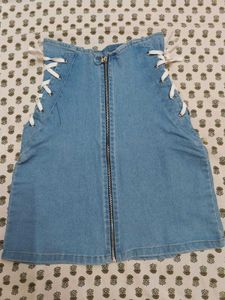 Blue Denim Lace-Up Mini Skirt