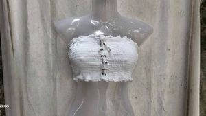 19138. White Smocked Tube Top with Lace-up Detail