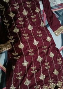 Embroidered Maroon Kurta Set