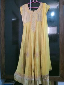 Elegant Yellow Anarkali Dress with Dupatta