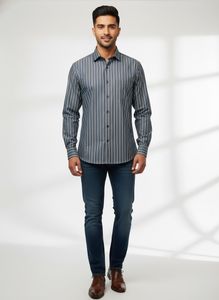 Benetton Men's Striped Dress Shirt