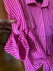 Pink Striped Tie-Front Blouse