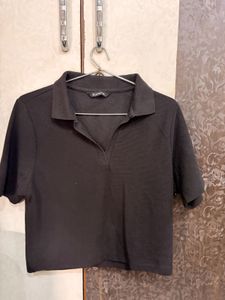 Classic Black Cropped Polo Shirt