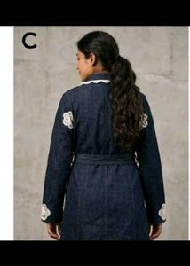 Denim Trench Coat with Lace Trim