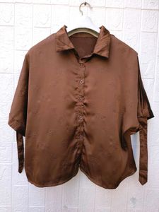 New with tag Elegant Brown Textured Short Sleeve S