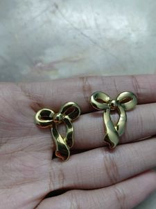 anti tarnish Gold Tone Bow Earrings