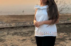 White Sleeveless Embroidered Top