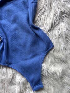 Blue Ribbed Bodysuit