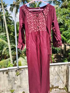 Maroon Floral Print Kurta