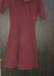 Wine Red Flared Dress