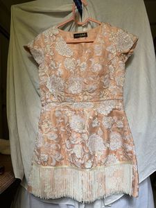 Designer Peach Embroidered Mini Dress