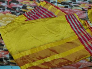 Vibrant Yellow Saree with Striped Border