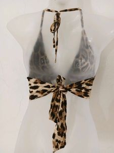 Leopard Print Halter Neck Crop Top