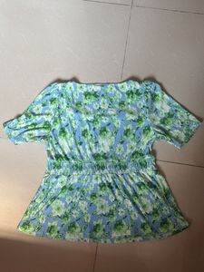 Blue Floral Square Neck Top