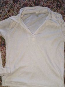 Casual White Collared Pullover Top