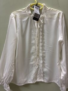 Elegant White Lace Trim Blouse