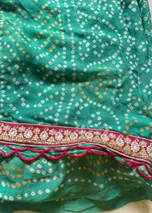 Green Bandhani Saree with Embellishments