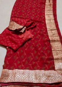 Elegant Red Saree with Golden Border