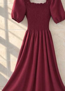 Burgundy square neck smoked maxi dress