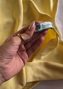 yellow draped square neck dress
