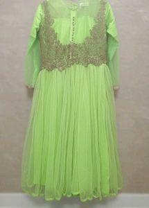 Luxe Neon Green Gown with Intricate GoldEmbroidery