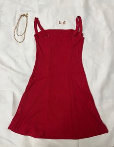 Vibrant Red Ribbed Mini Dress