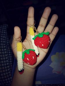 Cute Crochet Strawberry & Joint Keychain