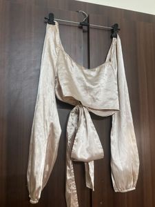 Satin Backless Tie-Up Crop Top