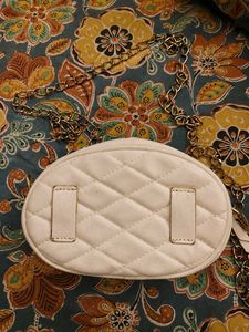 🤍 White Quilted Mini Sling Bag | Gold Chain