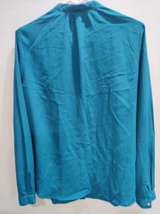 Teal Lace Detail Button-Up Blouse