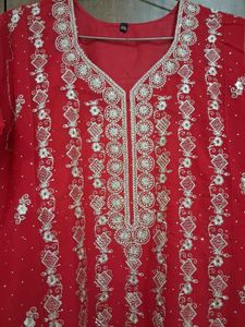 Red Embroidered Kurta Set with Palazzo