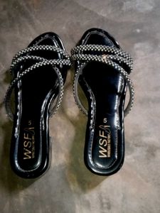 Sparkling Embellished Black Sandals
