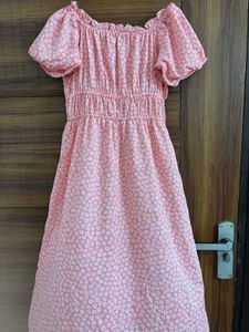 Pink floral midi dress