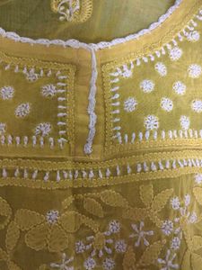 Lemon Yellow Heavy Chikankari Kurti with Lace