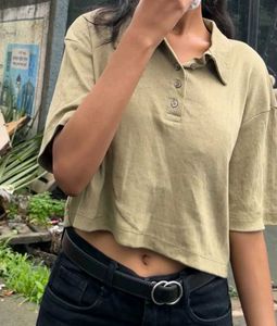 Olive Green Cropped Polo T-Shirt