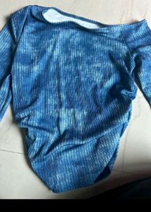 Blue Tie-Dye Asymmetric Crop Top