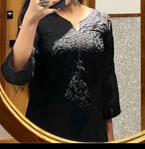 Elegant Black Embroidered Kurta pant set