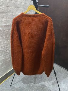 🧶 Hand-Knitted Rust Brown Textured Knit Sweater
