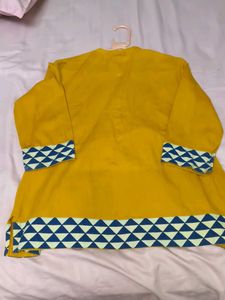 Yellow Kurta with Blue Geometric Print shout kurt