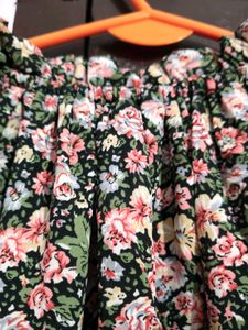 Floral Print Bardot Top with Tie Sleeves