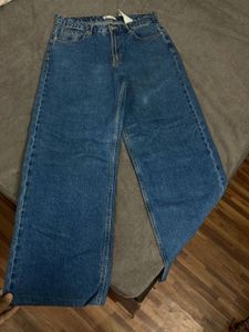 ZARA Dark Blue Wide Leg Denim Jeans